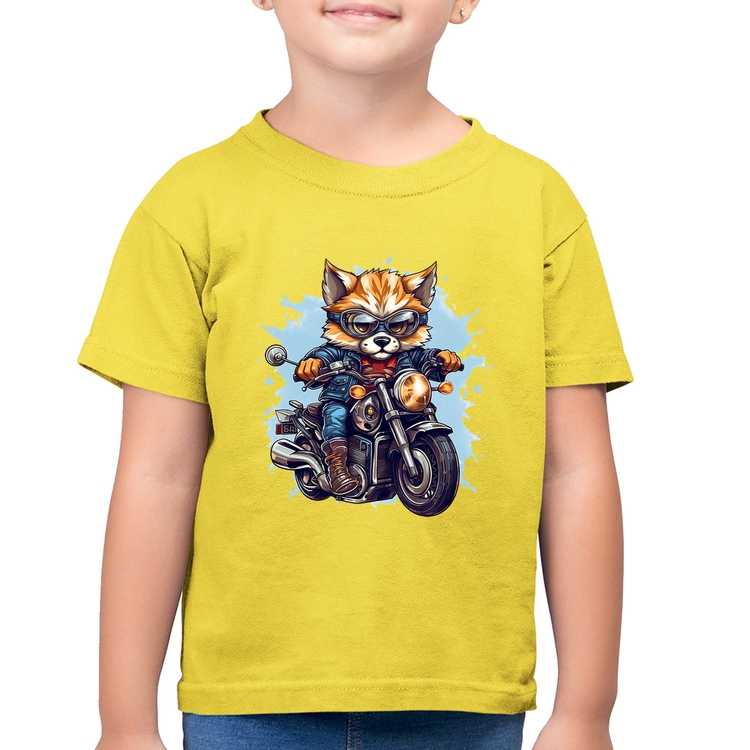 Camiseta Algodão Infantil Motoqueiro Raposa - Amarelo Canário