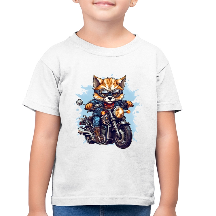Camiseta Algodão Infantil Motoqueiro Raposa - Branca