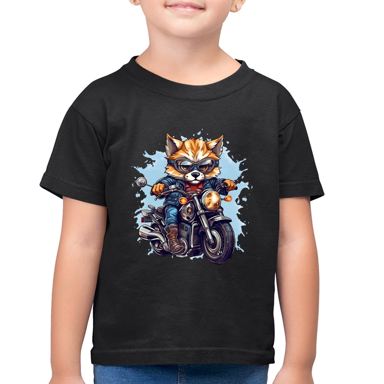 Camiseta Algodão Infantil Motoqueiro Raposa