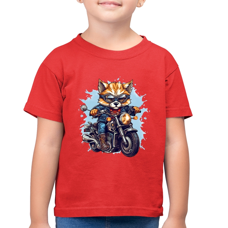 Camiseta Algodão Infantil Motoqueiro Raposa - Vermelha