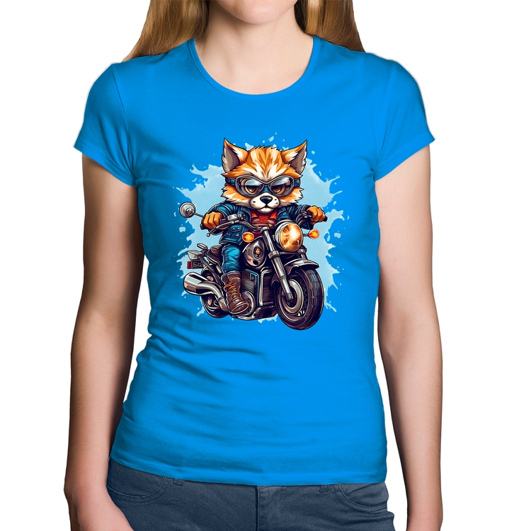 Baby Look Algodão Motoqueiro Raposa - Azul