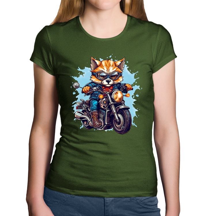 Baby Look Algodão Motoqueiro Raposa - Musgo