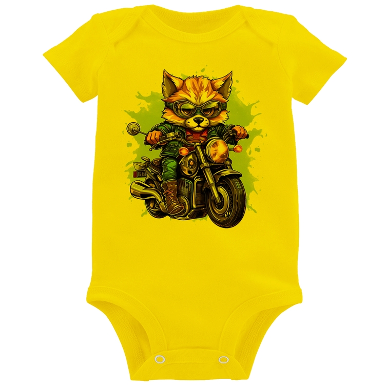 Body Bebê Motoqueiro Raposa - Amarelo
