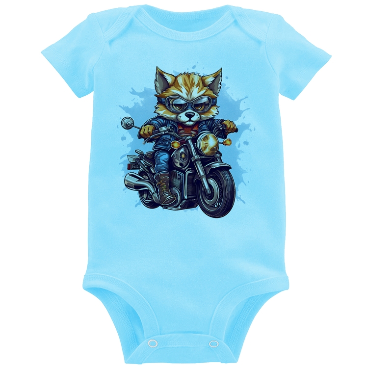 Body Bebê Motoqueiro Raposa - Azul Bebê