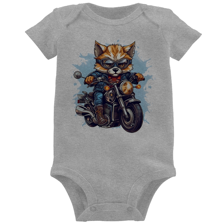 Body Bebê Motoqueiro Raposa - Cinza