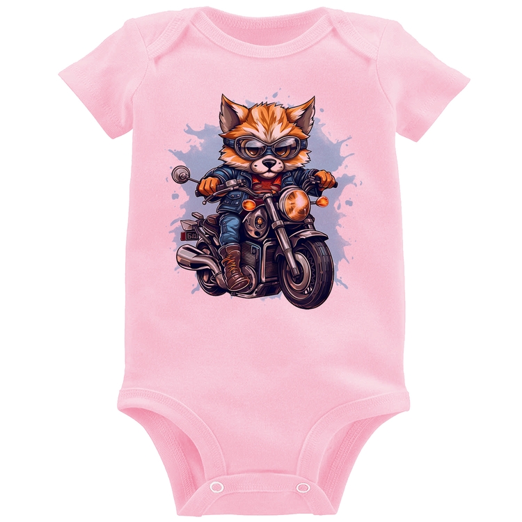 Body Bebê Motoqueiro Raposa - Rosa Bebê