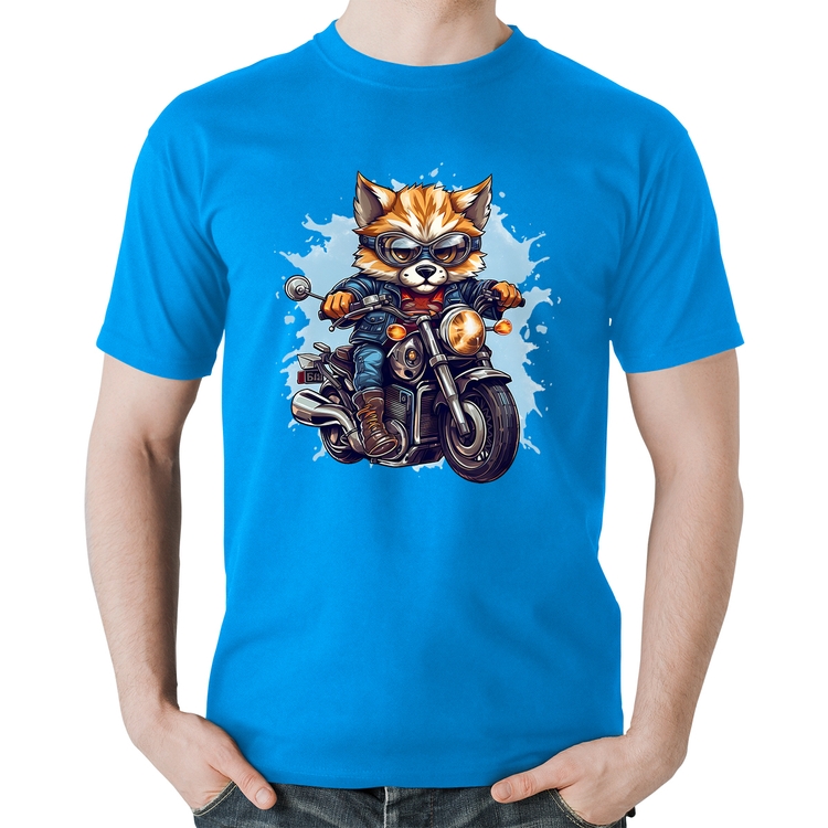 Camiseta Algodão Motoqueiro Raposa - Azul