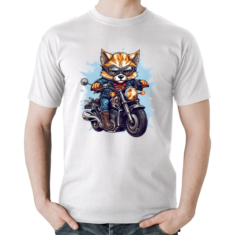 Camiseta Algodão Motoqueiro Raposa - Branca