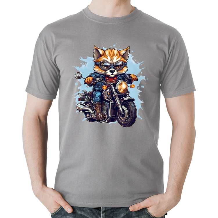 Camiseta Algodão Motoqueiro Raposa - Cinza