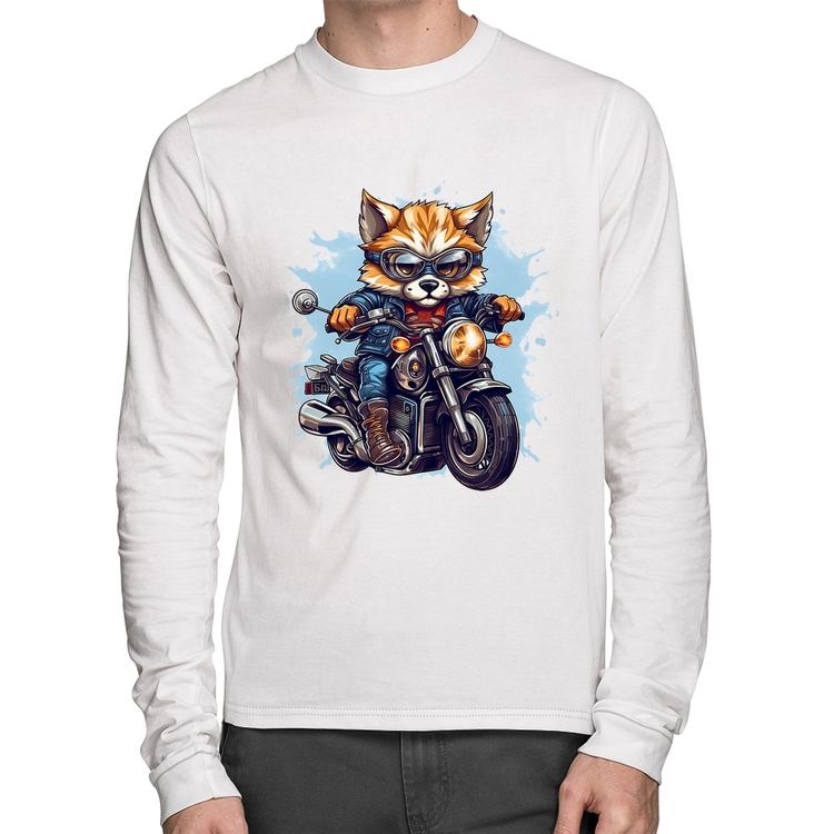 Camiseta Algodão Motoqueiro Raposa Manga Longa - Branca