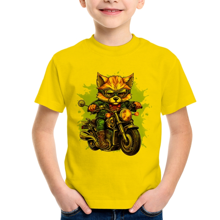 Camiseta Infantil Motoqueiro Raposa - Amarela