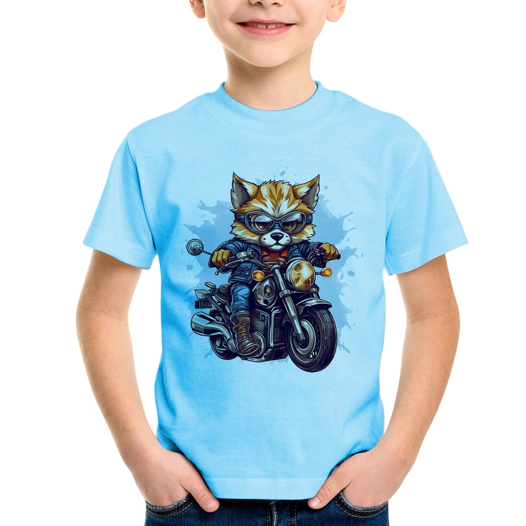 Camiseta Infantil Motoqueiro Raposa - Azul Bebê
