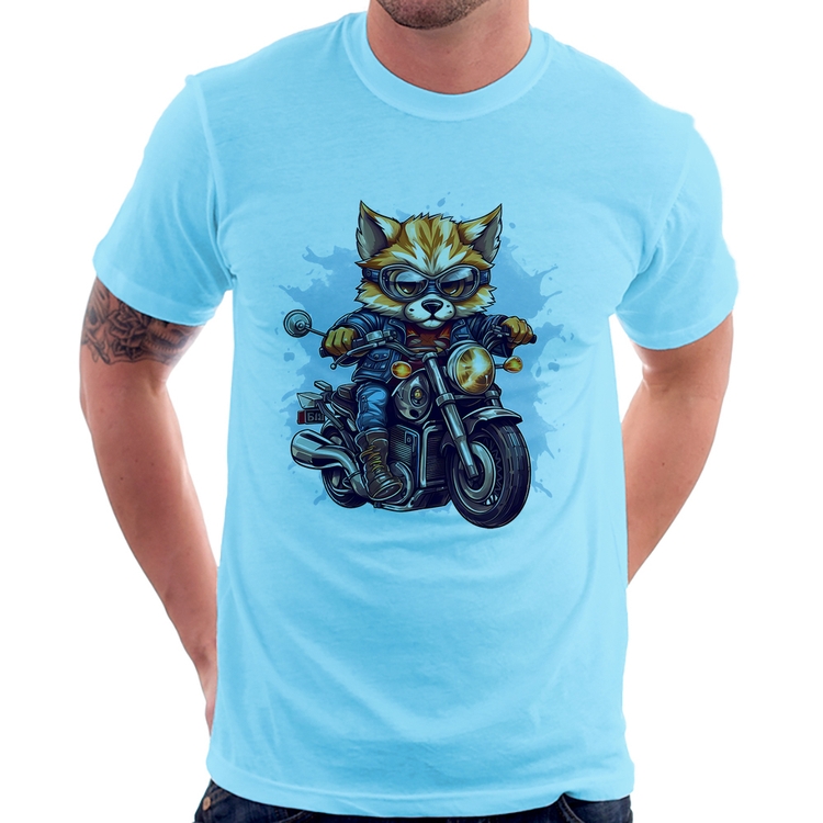 Camiseta Motoqueiro Raposa - Azul Bebê