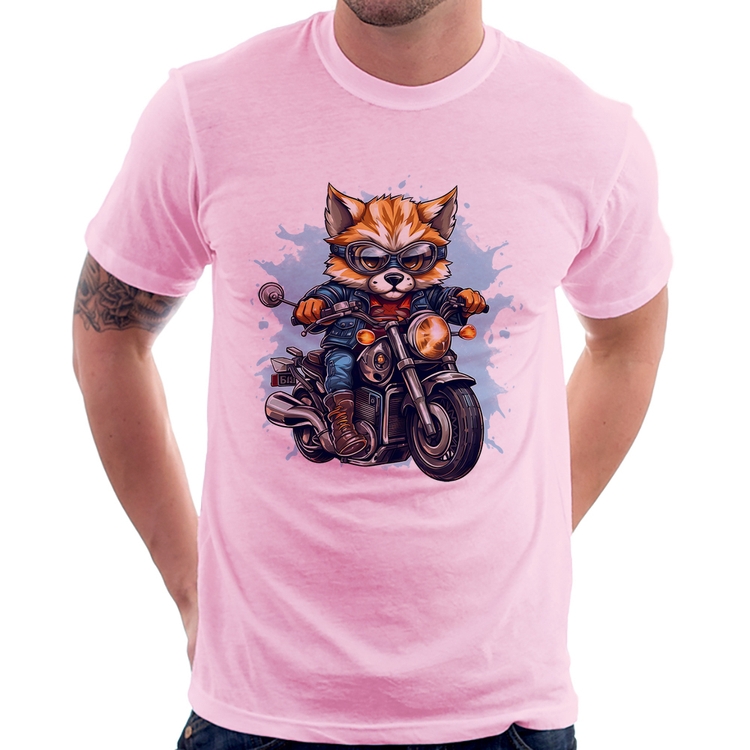 Camiseta Motoqueiro Raposa - Rosa Bebê