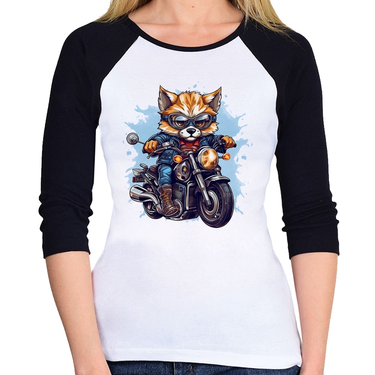 Baby Look Raglan Motoqueiro Raposa Manga 3/4