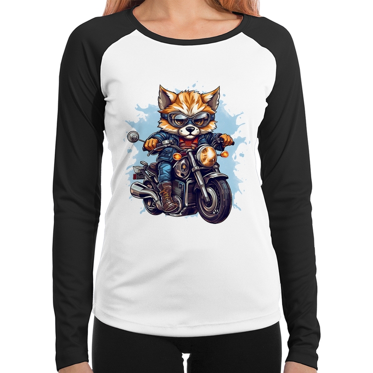 Baby Look Raglan Motoqueiro Raposa Manga Longa