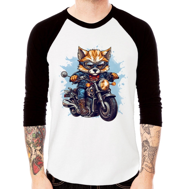 Camiseta Raglan Motoqueiro Raposa Manga 3/4