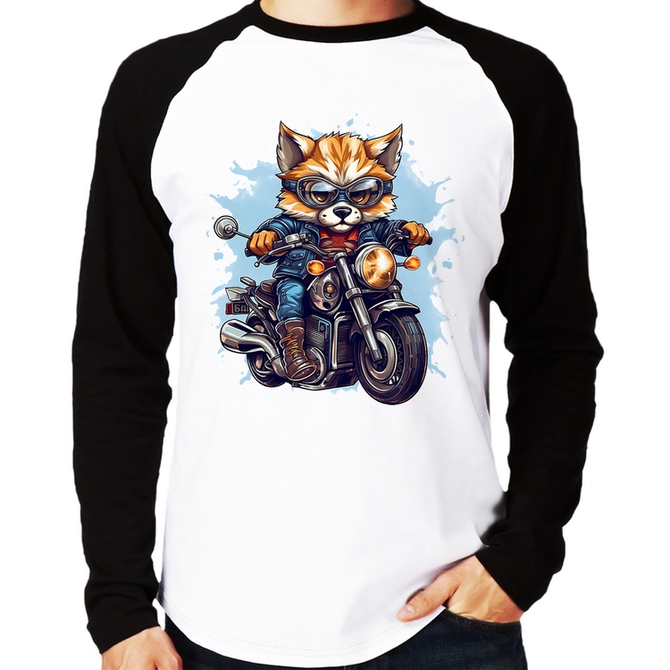 Camiseta Raglan Motoqueiro Raposa Manga Longa