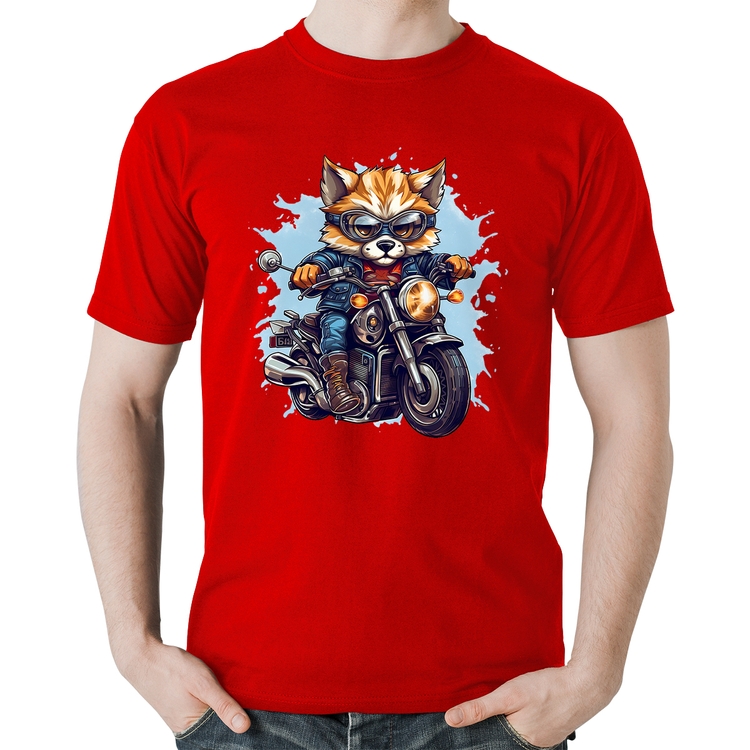 Camiseta Algodão Motoqueiro Raposa - Vermelha