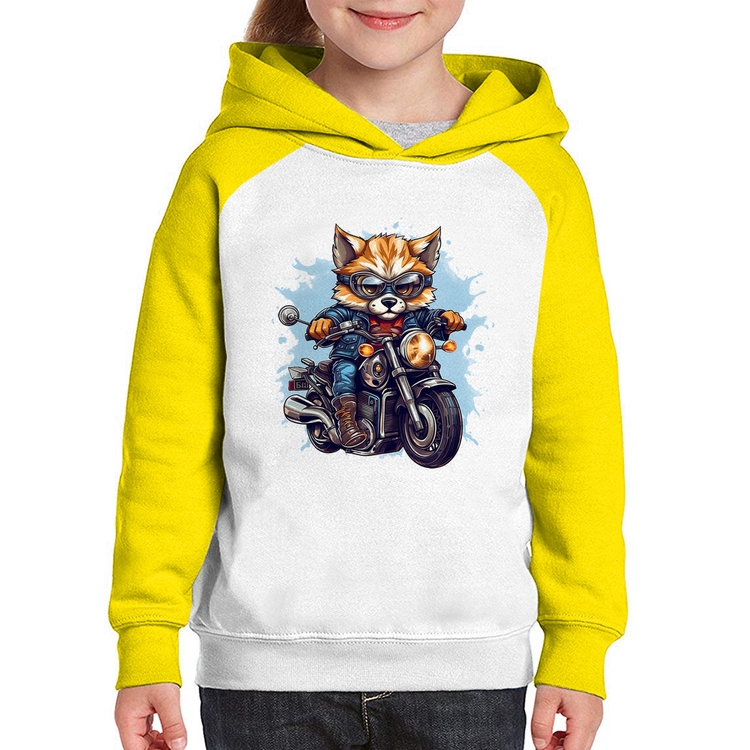 Moletom Infantil Motoqueiro Raposa - Branco/Amarelo