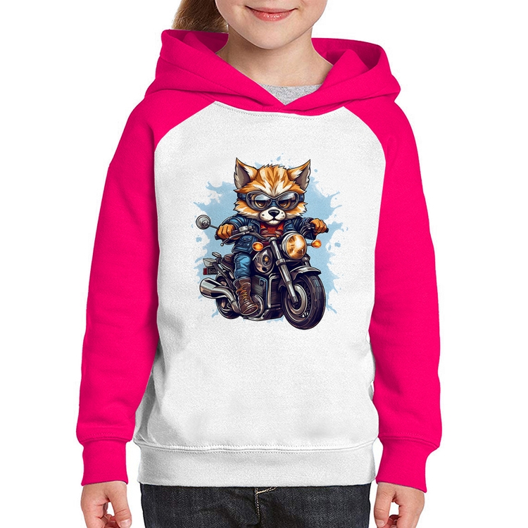 Moletom Infantil Motoqueiro Raposa - Branco/Rosa