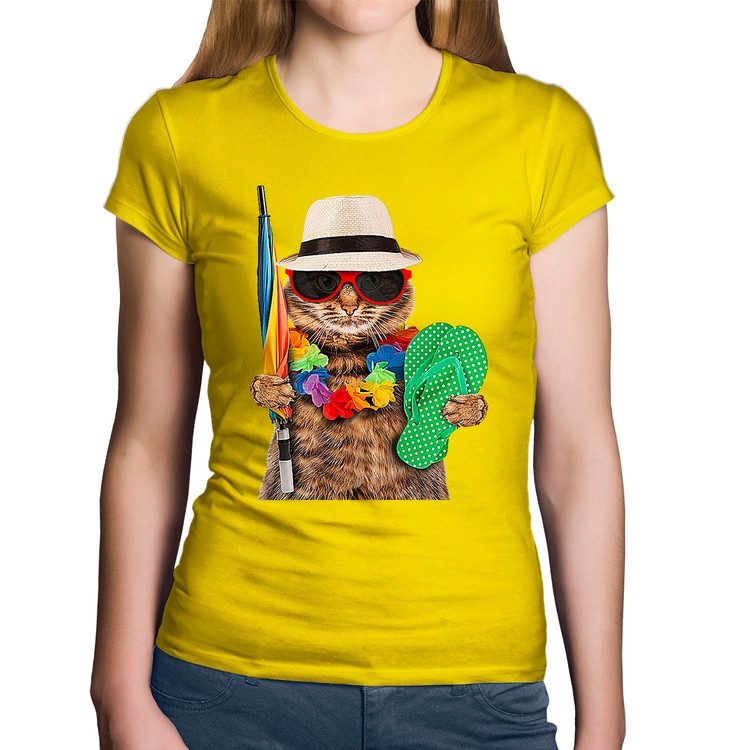 Baby Look Algodão Gato nas Férias - Amarela