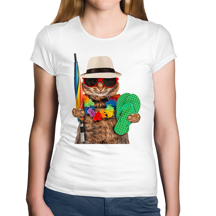 Baby Look Algodão Gato nas Férias - Branca