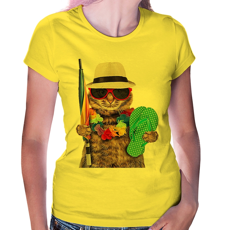 Baby Look Gato nas Férias - Amarela