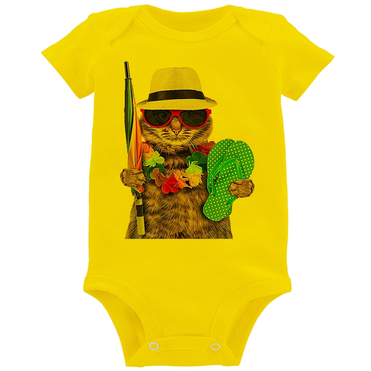 Body Bebê Gato nas Férias - Amarelo