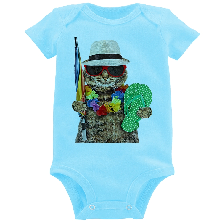 Body Bebê Gato nas Férias - Azul Bebê