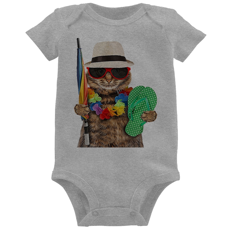 Body Bebê Gato nas Férias - Cinza
