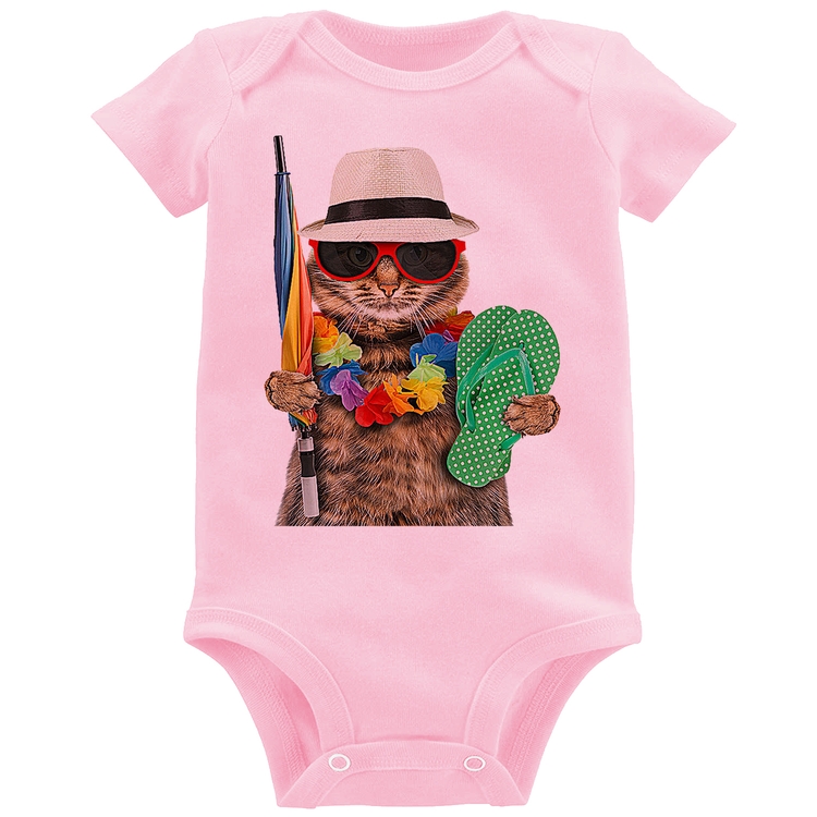 Body Bebê Gato nas Férias - Rosa Bebê