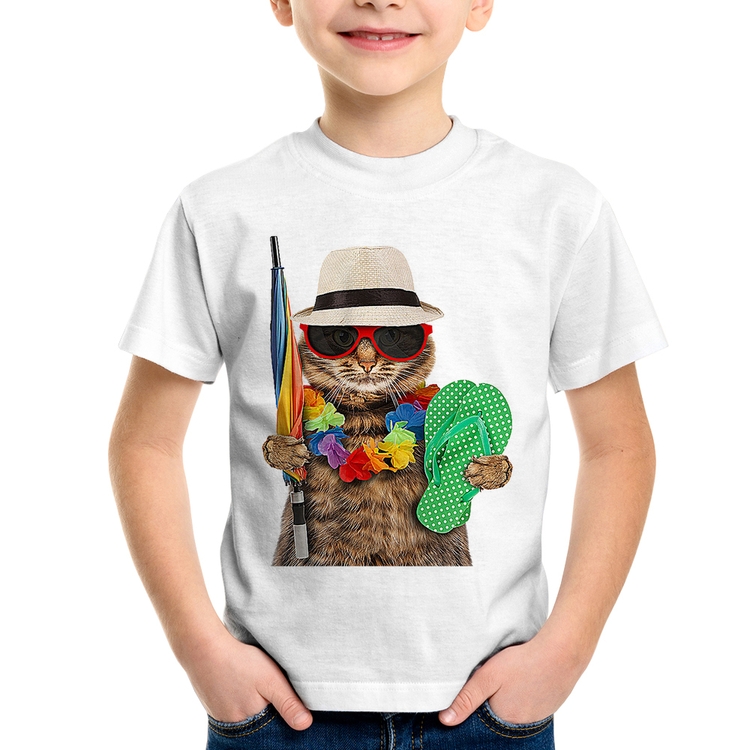 Camiseta Infantil Gato nas Férias