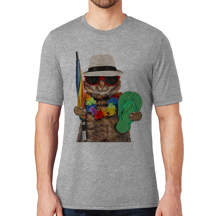 Camiseta Gato nas Férias - Cinza