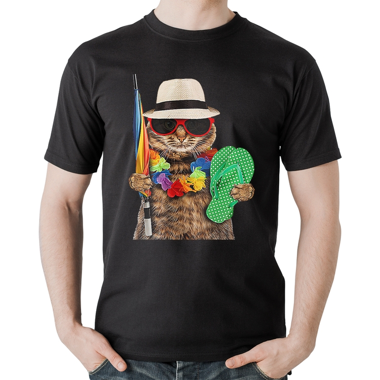 Camiseta Algodão Gato nas Férias