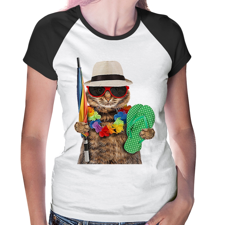Baby Look Raglan Gato nas Férias