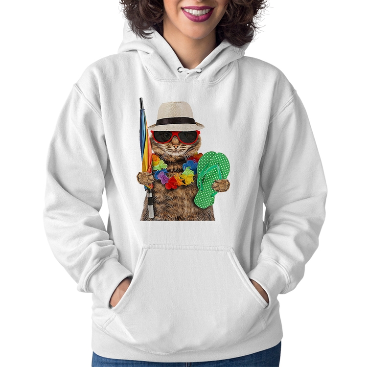 Moletom Feminino Gato nas Férias - Branco