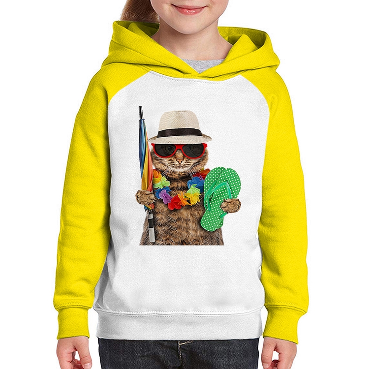 Moletom Infantil Gato nas Férias - Branco/Amarelo