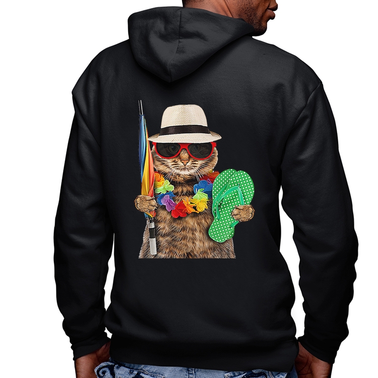 Blusa Moletom Gato nas Férias Masculina com Capuz e Zíper