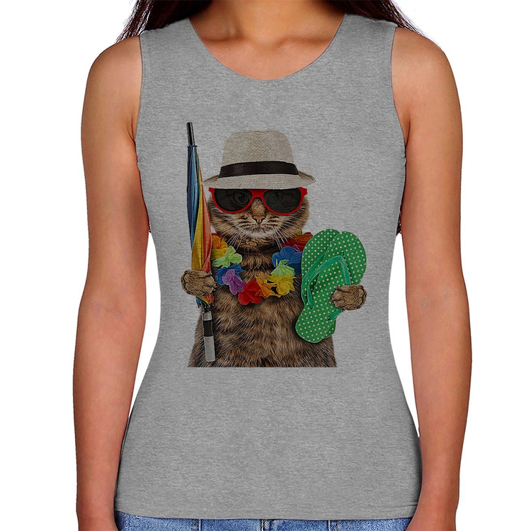 Regata Feminina Gato nas Férias - Cinza