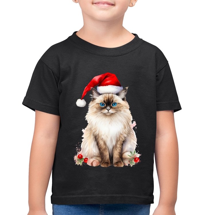 Camiseta Algodão Infantil Gato Natalino