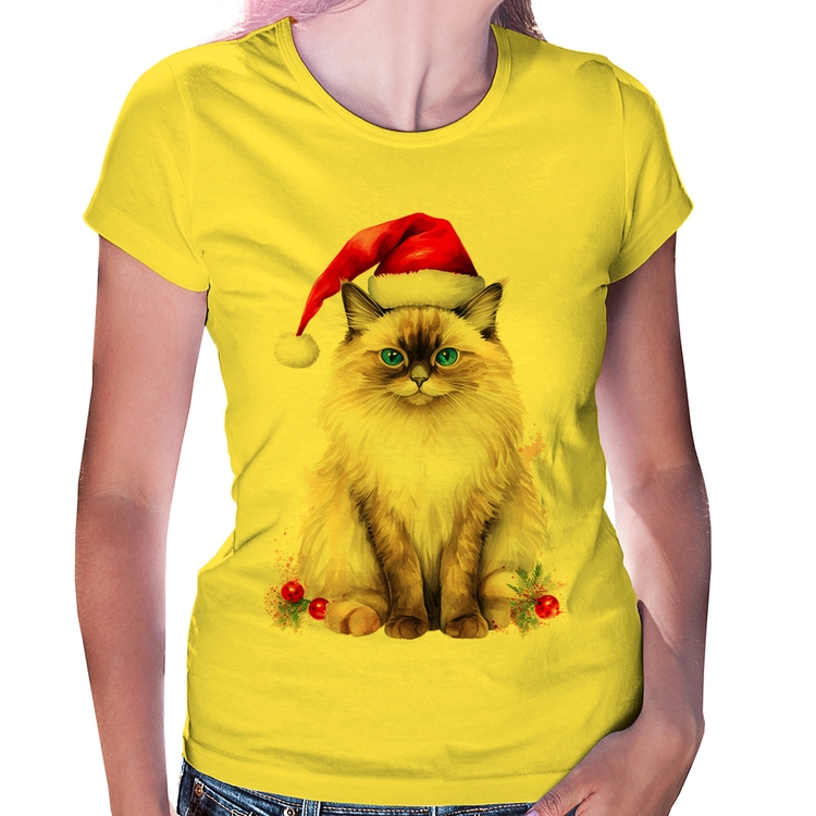 Baby Look Gato Natalino - Amarela