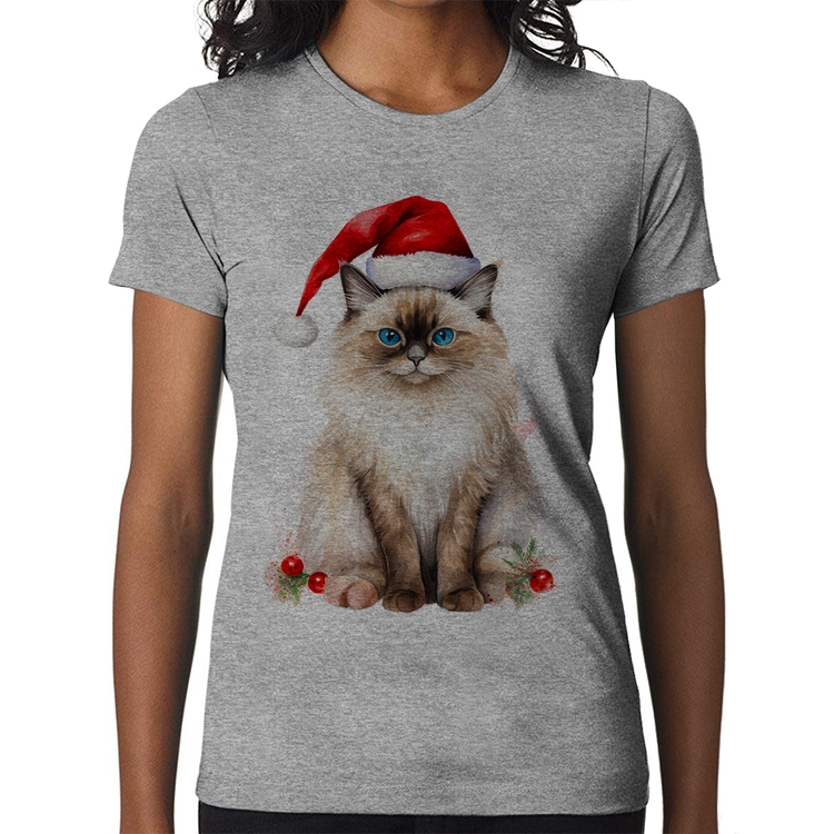 Baby Look Gato Natalino - Cinza