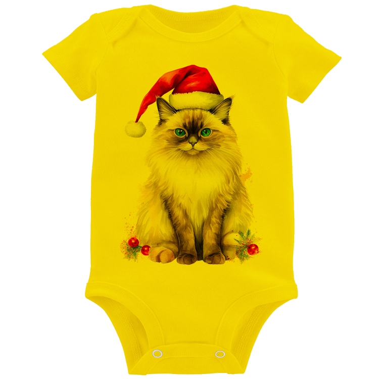 Body Bebê Gato Natalino - Amarelo