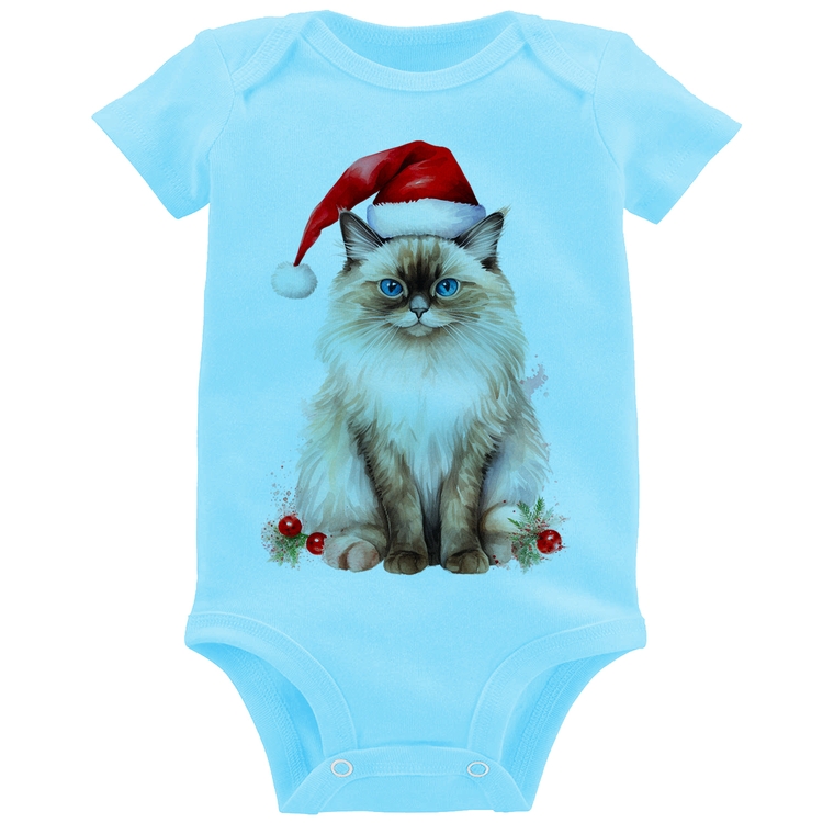 Body Bebê Gato Natalino - Azul Bebê