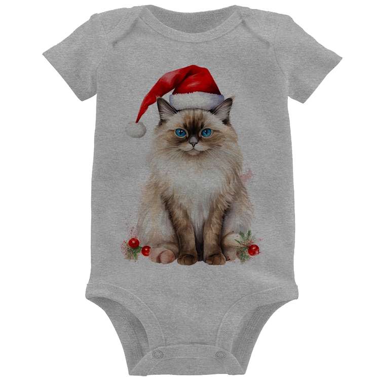 Body Bebê Gato Natalino - Cinza