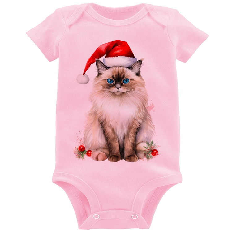 Body Bebê Gato Natalino - Rosa Bebê