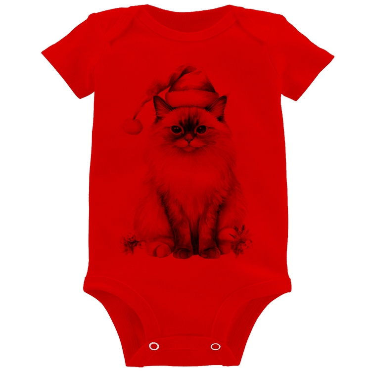 Body Bebê Gato Natalino - Vermelho