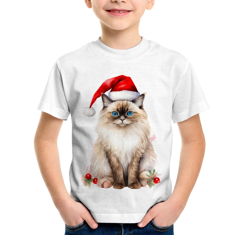 Camiseta Infantil Gato Natalino