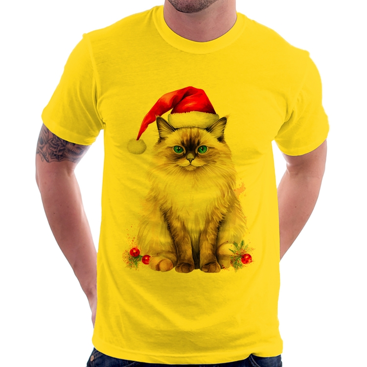 Camiseta Gato Natalino - Amarela
